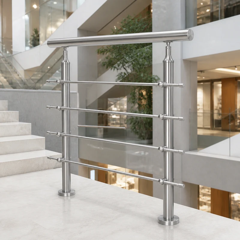 Custom horizontal rod railing in a commercial office atrium