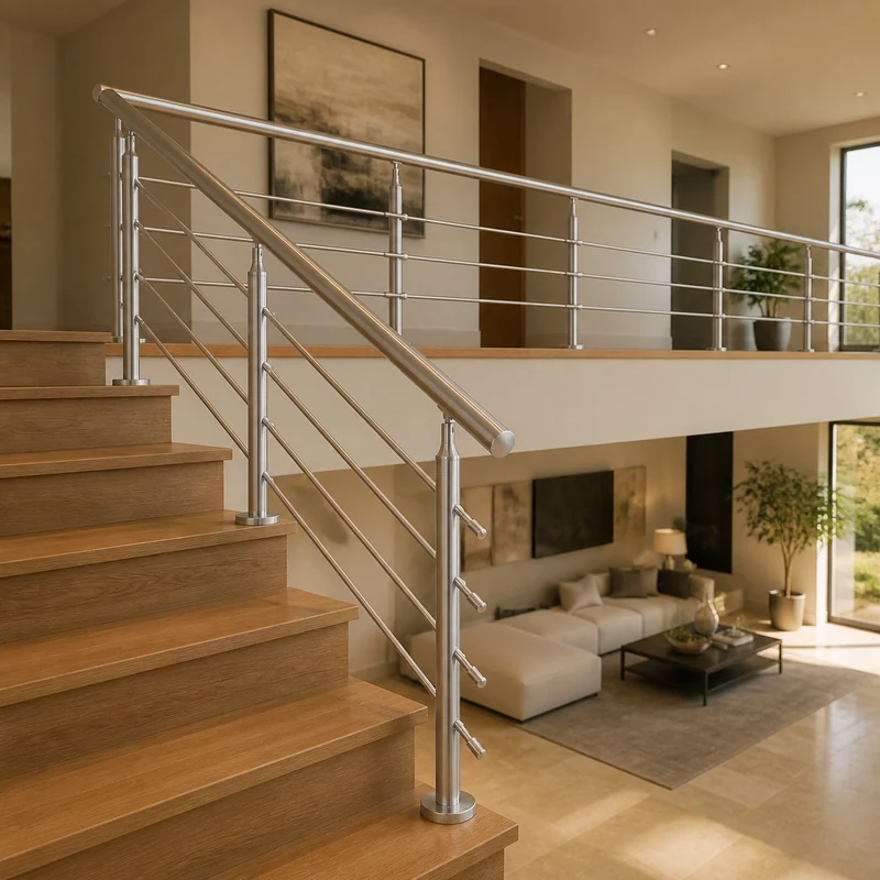 Stainless steel stair and balcony railing in a luxury residence