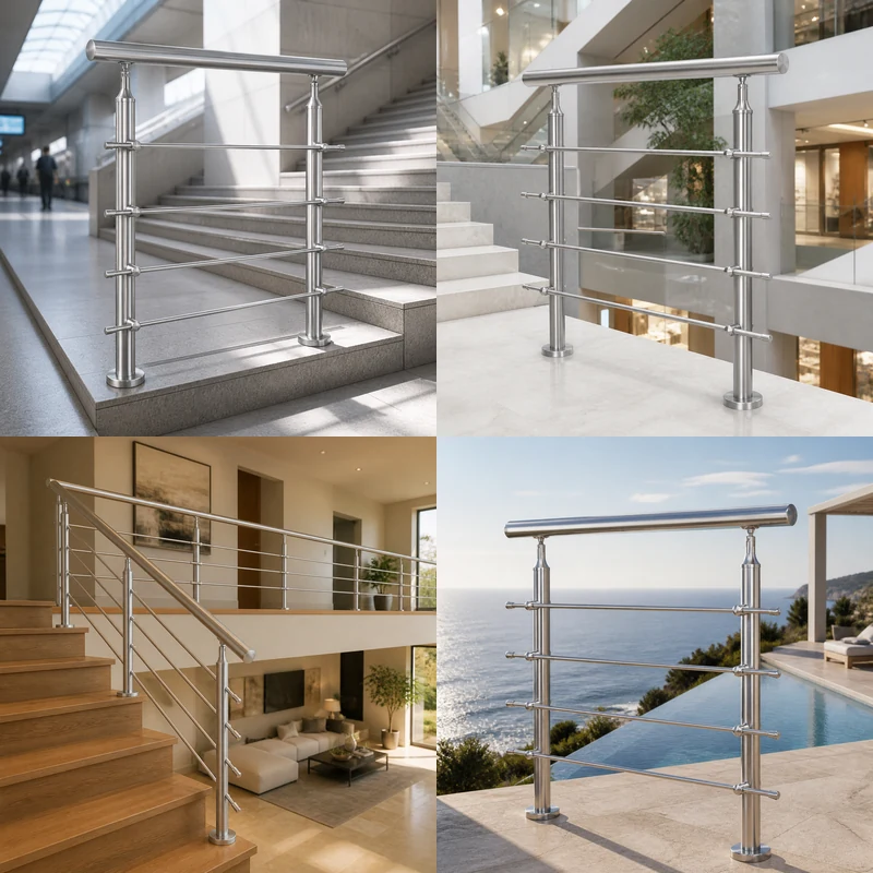 Stainless steel rod railing applications in four architectural environments
