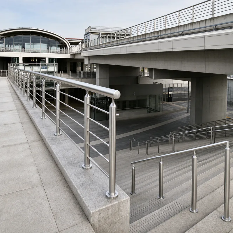 Public infrastructure stainless steel rod railing application rendering